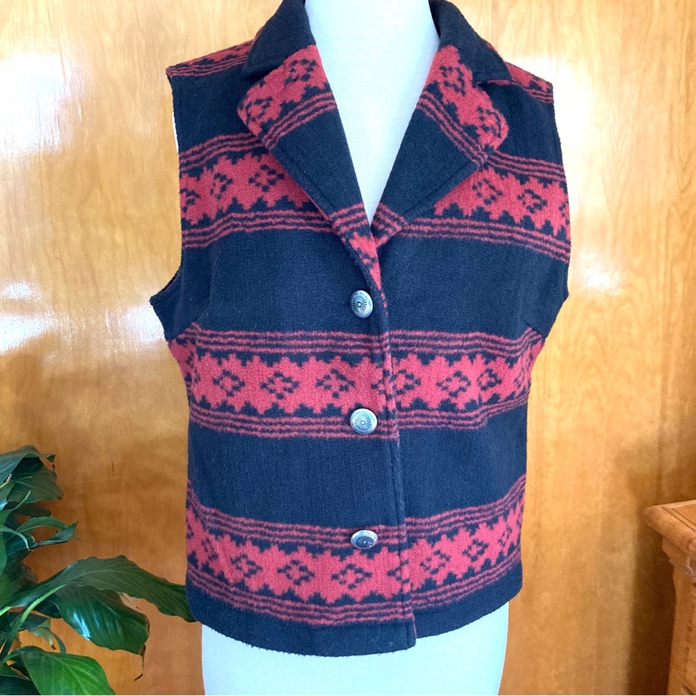 Orvis Vest Black Red Diamond Patterned 3 Button W… - image 1